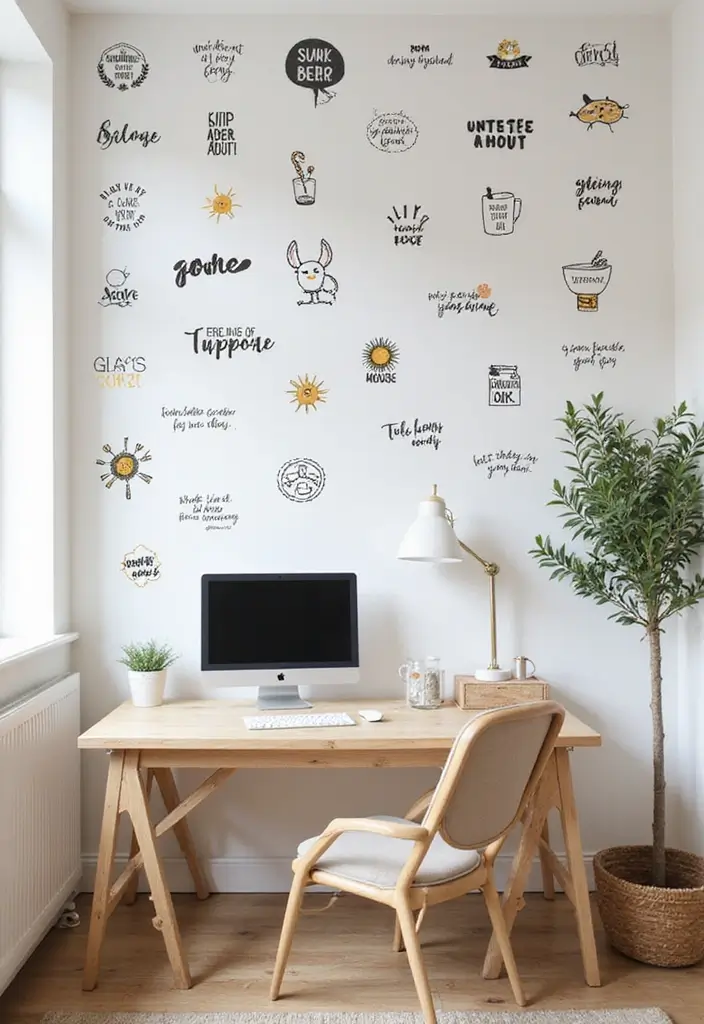 25 Funky Office Decor Ideas That Feel Fun and Unique 7. Playful Wall Decals