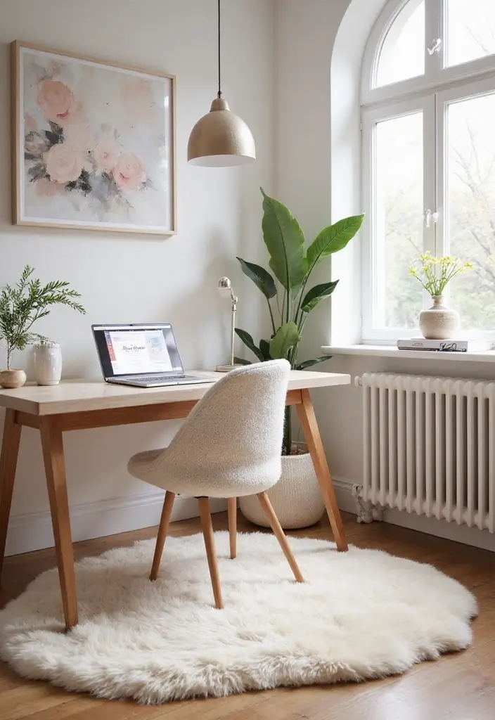 25 Girly Office Decor Ideas That Feel Chic and Feminine 12. Fluffy Area Rugs