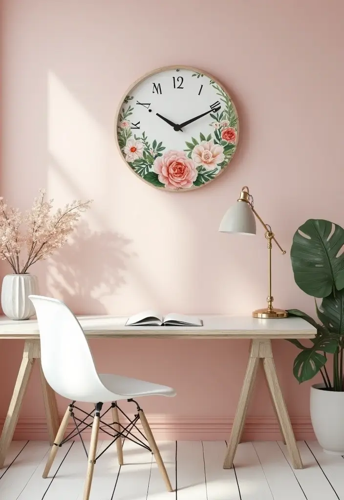 25 Girly Office Decor Ideas That Feel Chic and Feminine 19. Chic Wall Clock