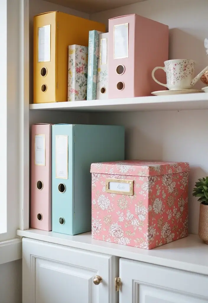 25 Girly Office Decor Ideas That Feel Chic and Feminine 3. Stylish File Storage
