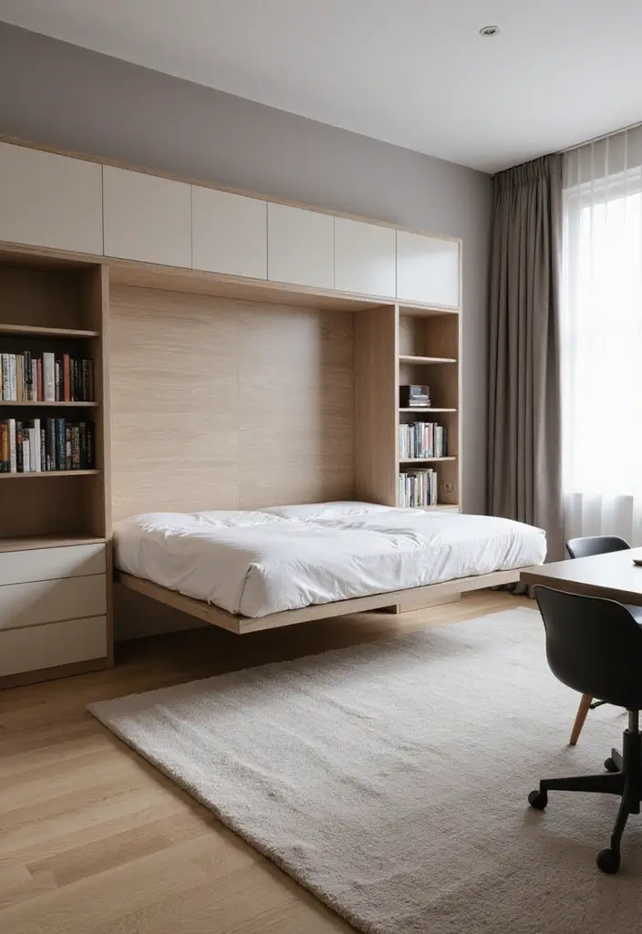 25 Home Office with Murphy Bed Ideas That Save Space 1. Elegant Wall Mounted Murphy Bed