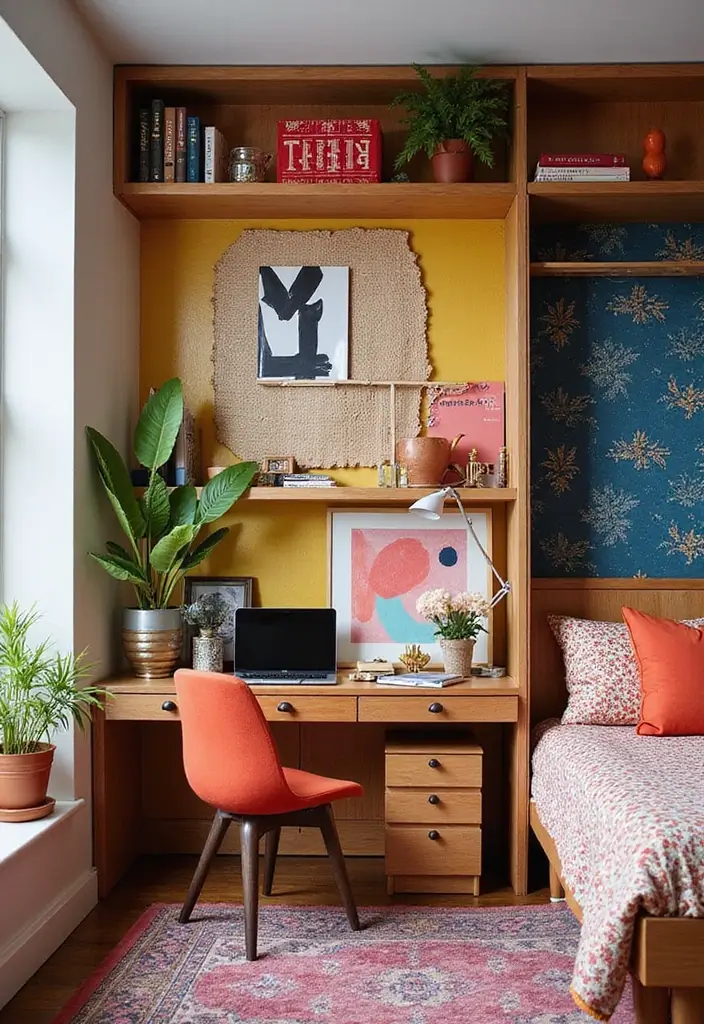 25 Home Office with Murphy Bed Ideas That Save Space 23. Bold Patterns