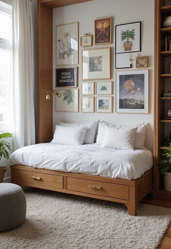 25 Home Office with Murphy Bed Ideas That Save Space 24. Curated Gallery Wall