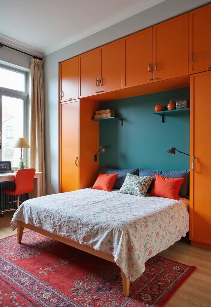 25 Home Office with Murphy Bed Ideas That Save Space 5. Bold Color Palette