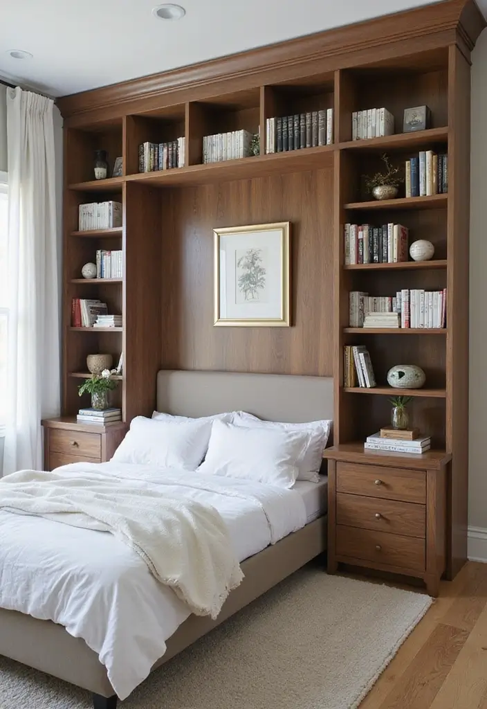 25 Home Office with Murphy Bed Ideas That Save Space 7. Open Shelving Elegance
