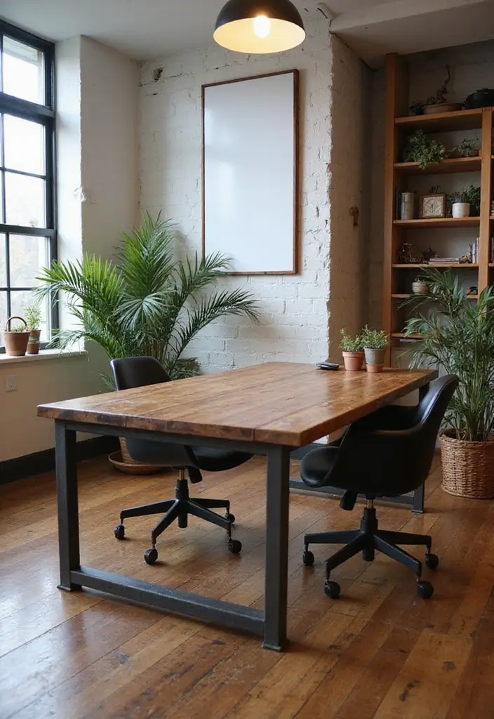 25 Industrial Home Office Ideas That Look Strong and Stylish 1. Reclaimed Wood Desks