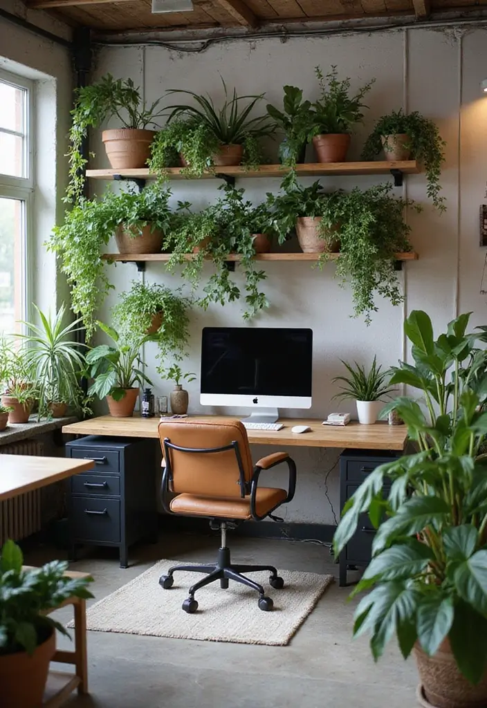 25 Industrial Home Office Ideas That Look Strong and Stylish 10. Incorporating Plants