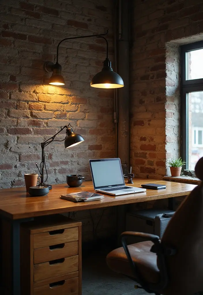 25 Industrial Home Office Ideas That Look Strong and Stylish 21. Adjustable Lighting
