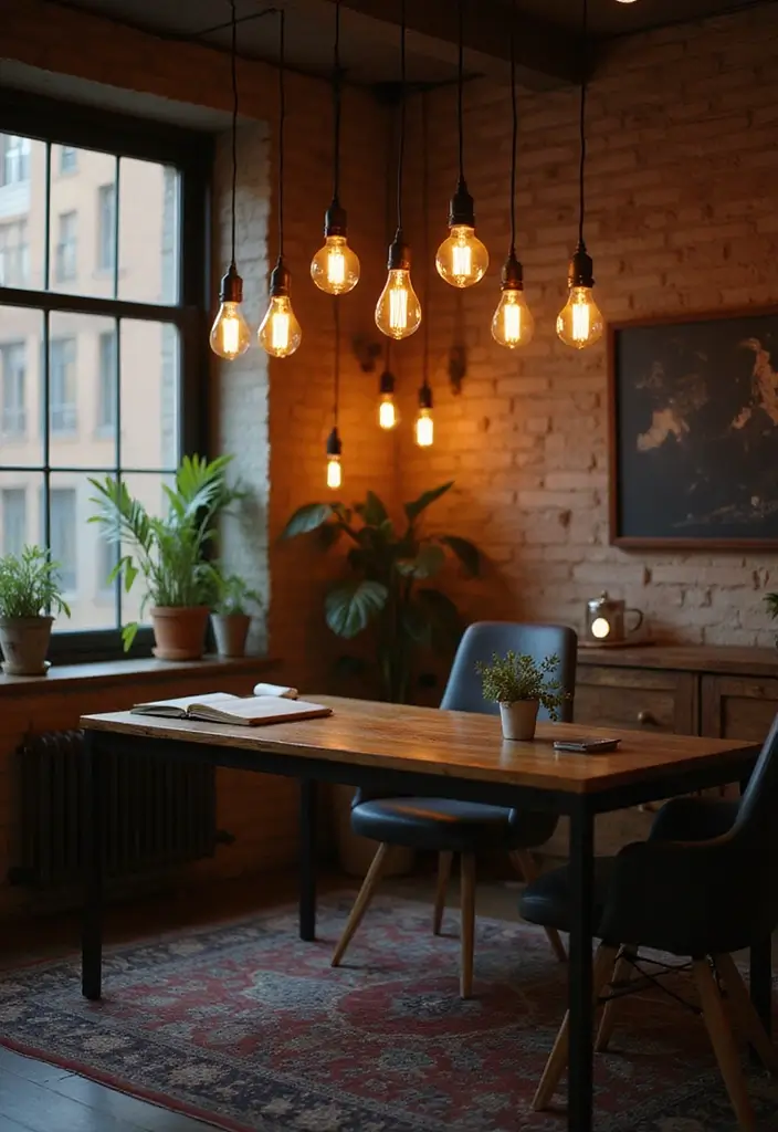 25 Industrial Home Office Ideas That Look Strong and Stylish 3. Edison Bulb Lighting