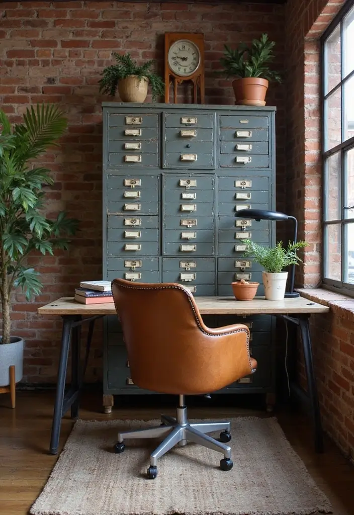 25 Industrial Home Office Ideas That Look Strong and Stylish 5. Vintage Furniture Finds