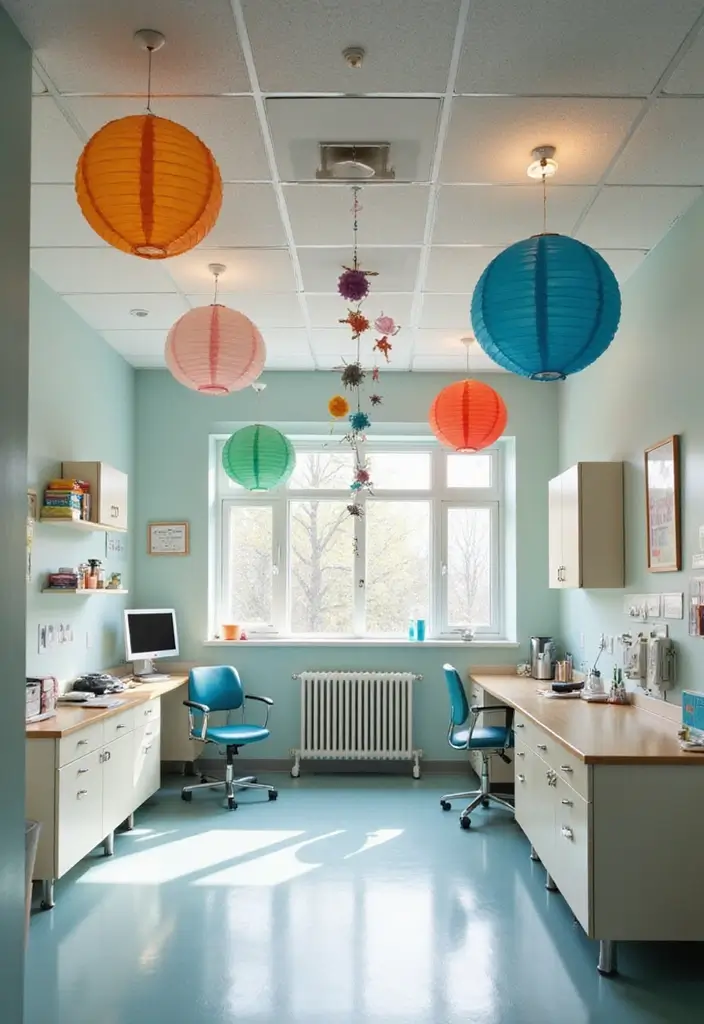 25 Nurse Office Decor Ideas That Inspire Care and Calm 16. Fun Ceiling Decor