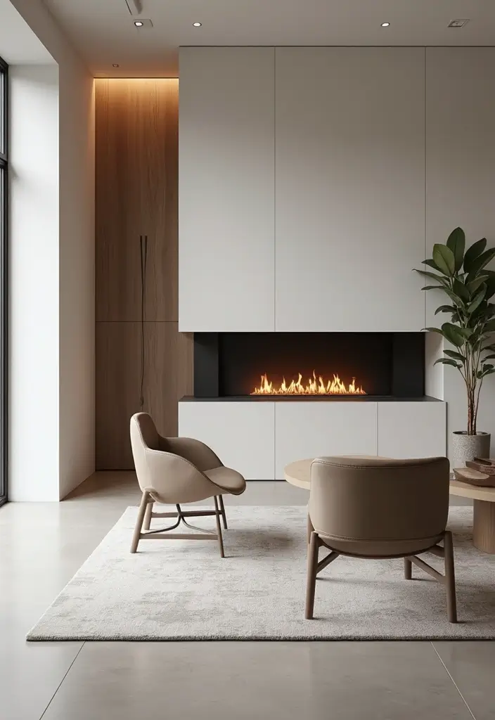 25 Office with Fireplace Designs for a Luxe Look 1. Cozy Modern Minimalism