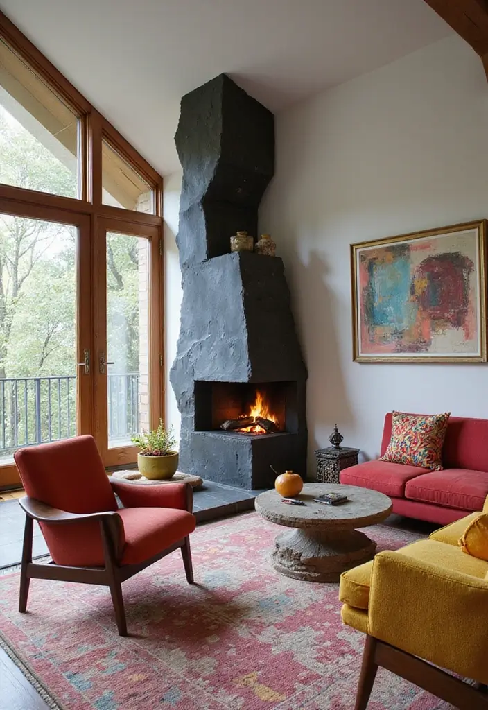 25 Office with Fireplace Designs for a Luxe Look 15. Artistic Statement