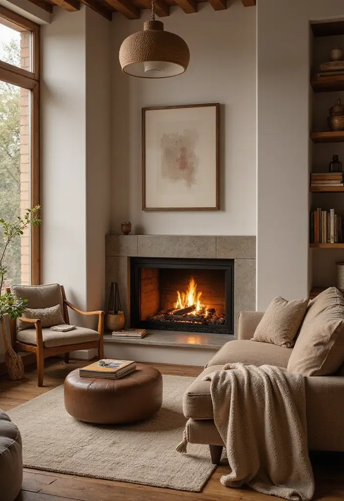 25 Office with Fireplace Designs for a Luxe Look 17. Warm Color Palette