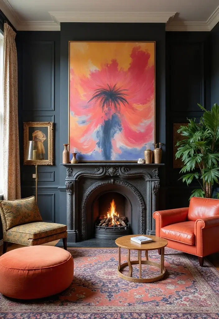 25 Office with Fireplace Designs for a Luxe Look 19. Bold Accents