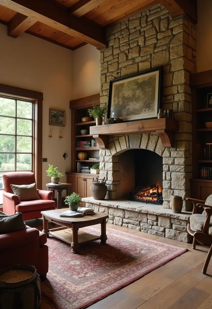 25 Office with Fireplace Designs for a Luxe Look 2. Rustic Charm