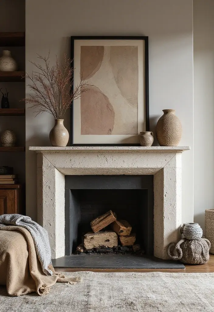 25 Office with Fireplace Designs for a Luxe Look 21. Textural Play