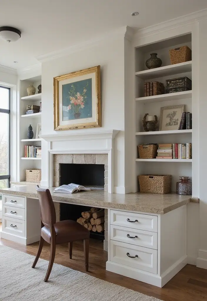 25 Office with Fireplace Designs for a Luxe Look 22. Custom Built Ins