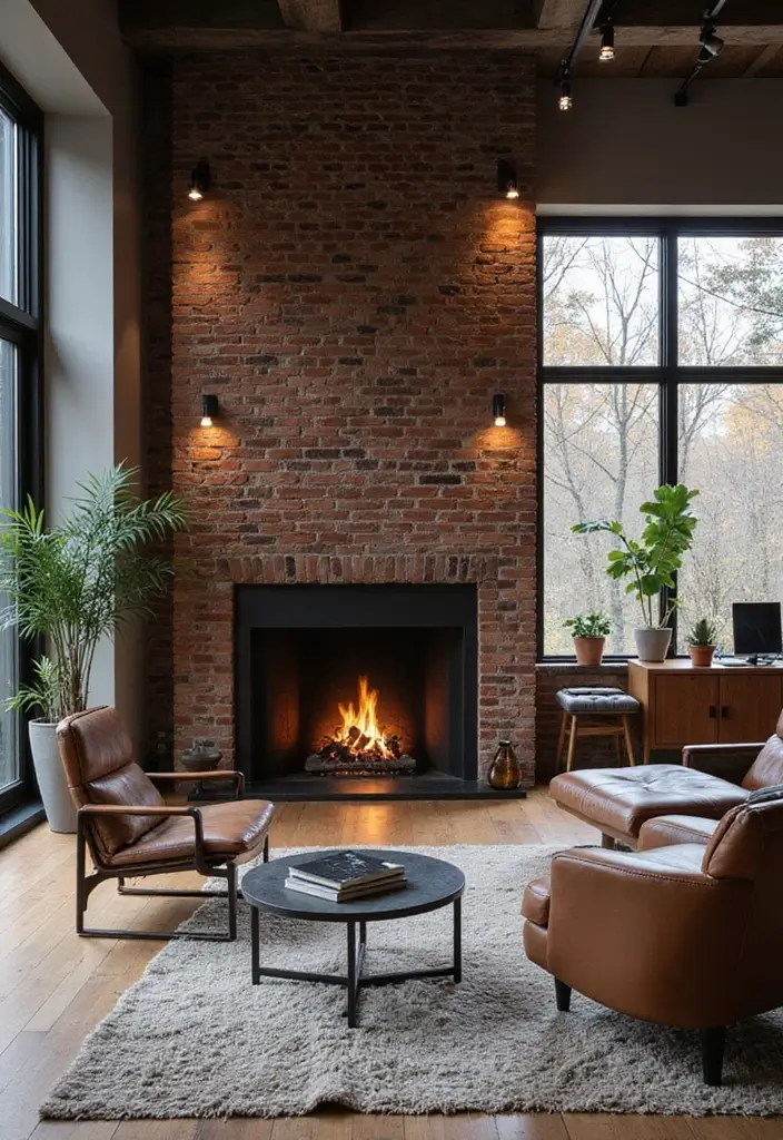 25 Office with Fireplace Designs for a Luxe Look 3. Luxe Industrial