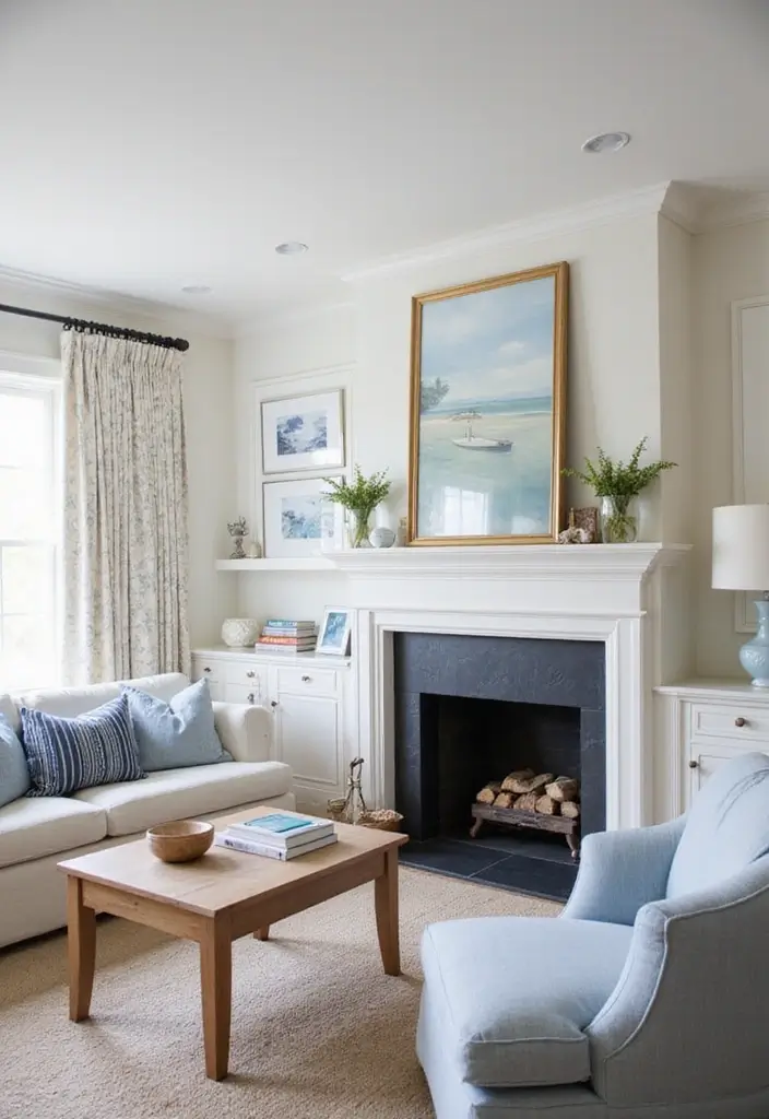 25 Office with Fireplace Designs for a Luxe Look 6. Coastal Comfort