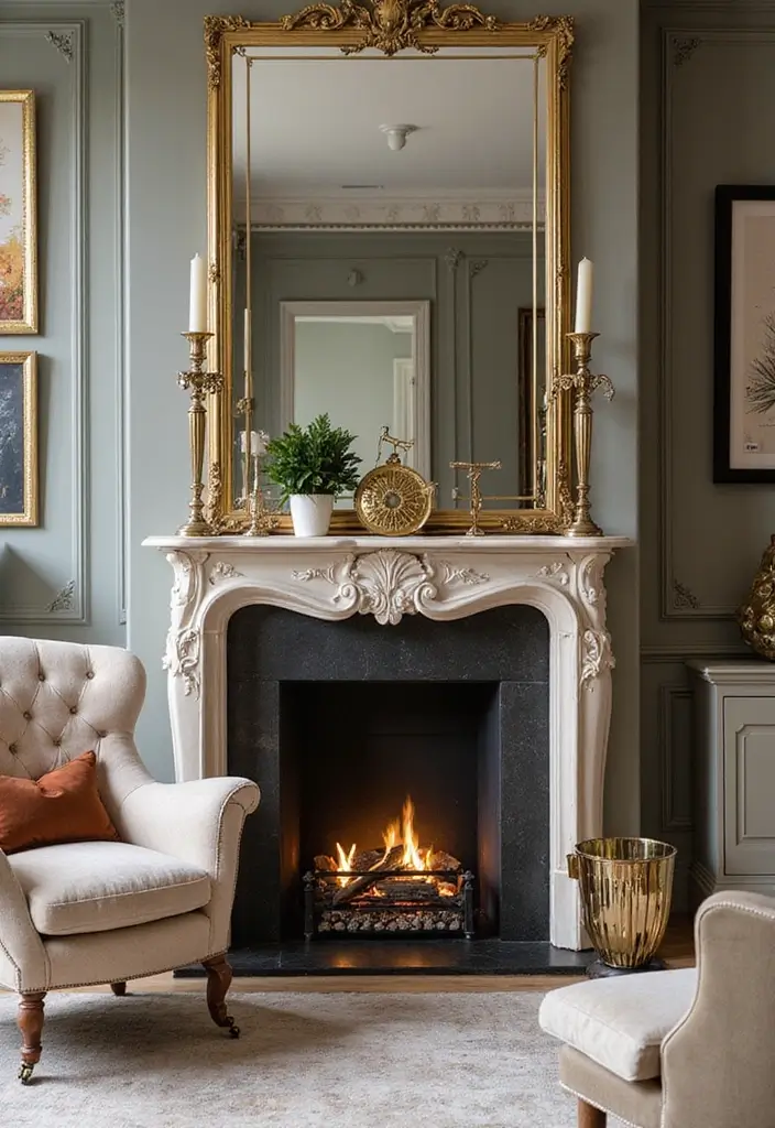 25 Office with Fireplace Designs for a Luxe Look 7. Glamorous Touches