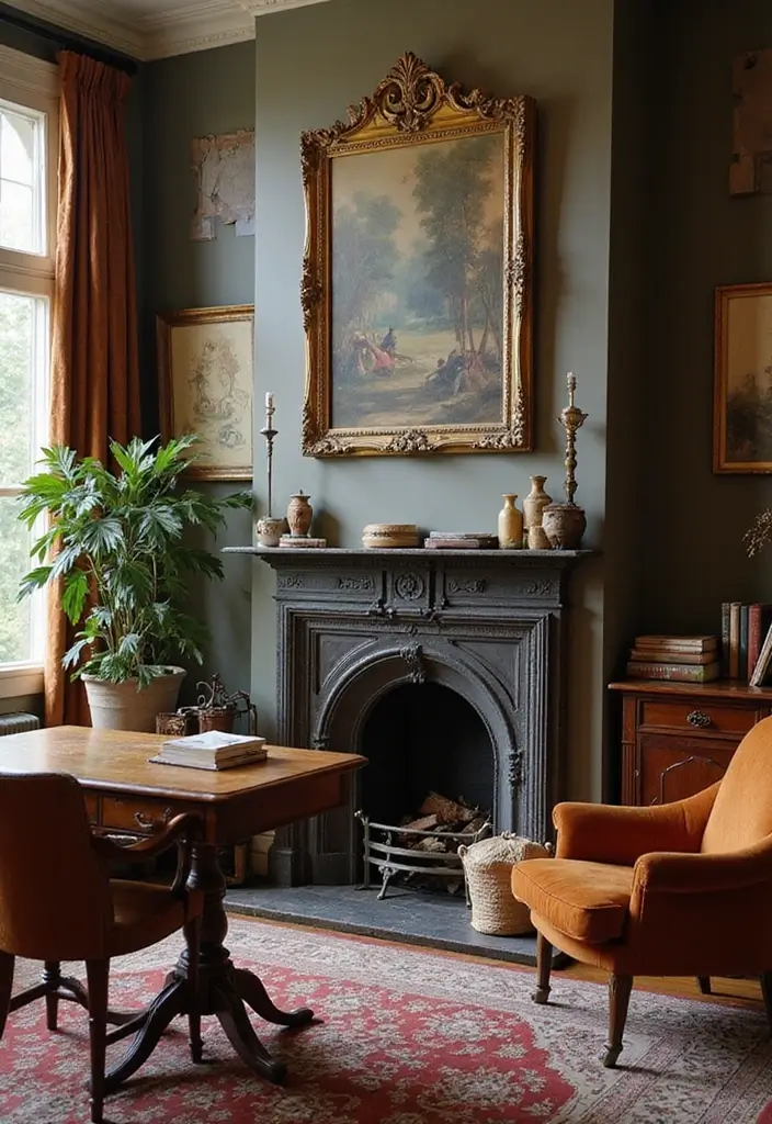 25 Office with Fireplace Designs for a Luxe Look 8. Vintage Vibes
