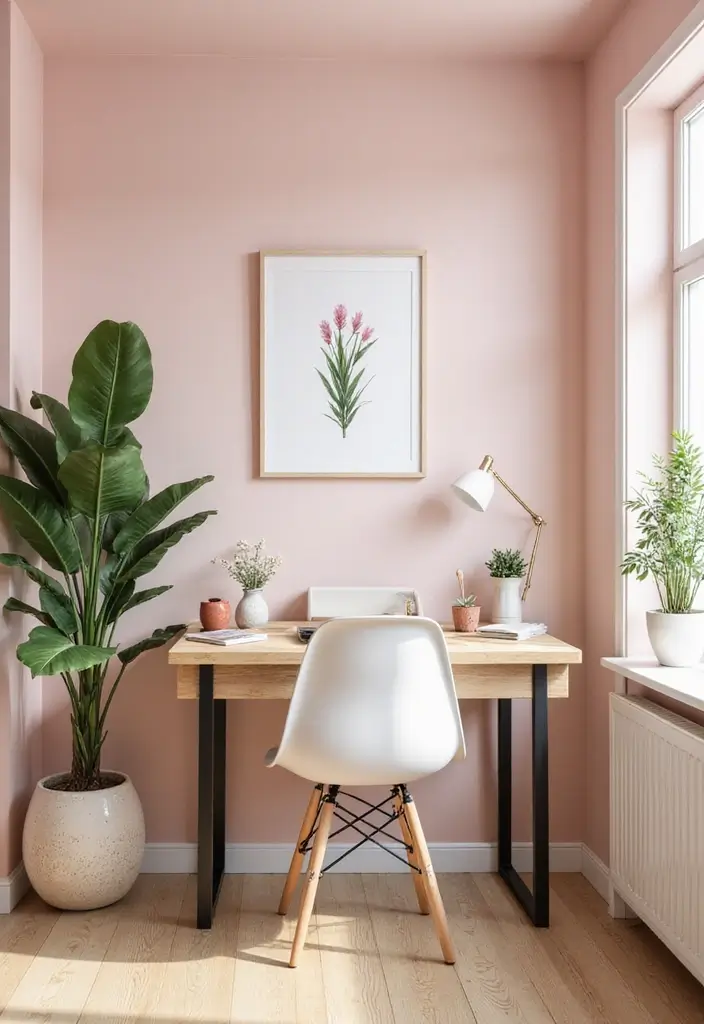 25 Pink and Green Office Ideas Full of Color and Energy 1. Blush Pink Walls with Green Accents