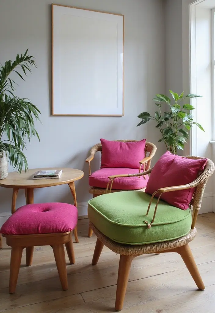 25 Pink and Green Office Ideas Full of Color and Energy 10. Whimsical Chair Cushions