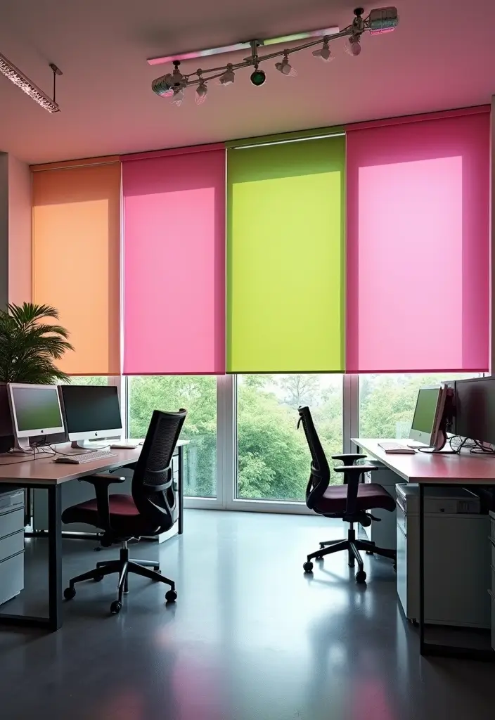 25 Pink and Green Office Ideas Full of Color and Energy 14. Vibrant Window Treatments
