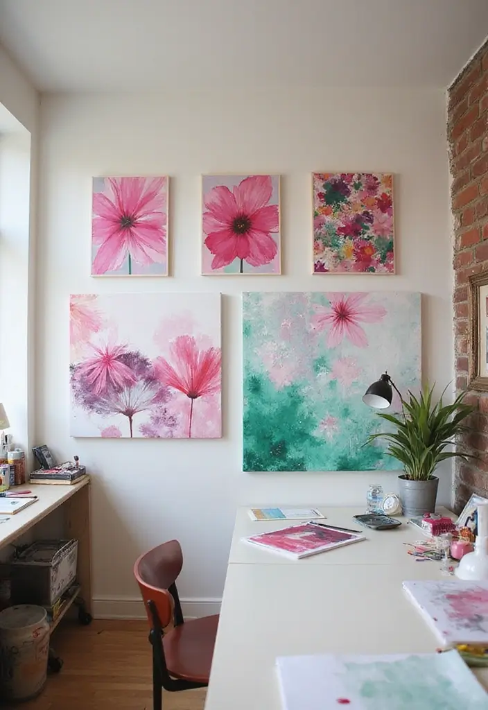25 Pink and Green Office Ideas Full of Color and Energy 16. DIY Art Projects