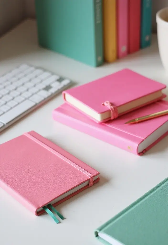 25 Pink and Green Office Ideas Full of Color and Energy 18. Stylish Notebooks and Journals