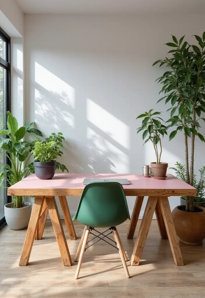 25 Pink and Green Office Ideas Full of Color and Energy 2. Eco Friendly Furniture Choices