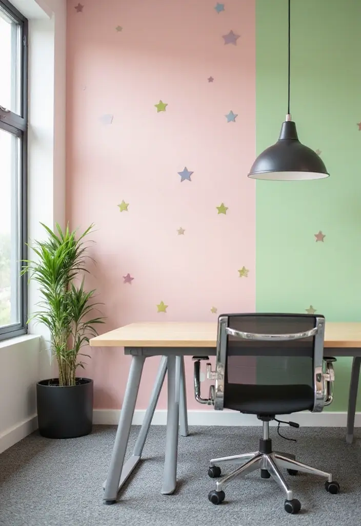 25 Pink and Green Office Ideas Full of Color and Energy 21. Colorful Wall Decals