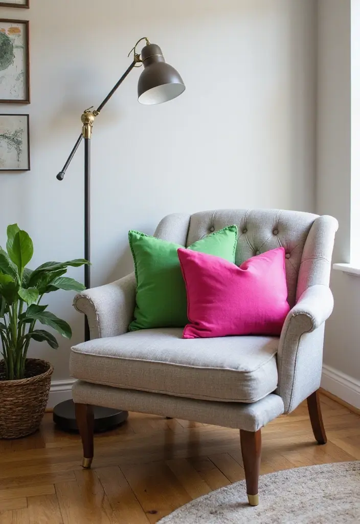 25 Pink and Green Office Ideas Full of Color and Energy 23. Vibrant Accent Pillows