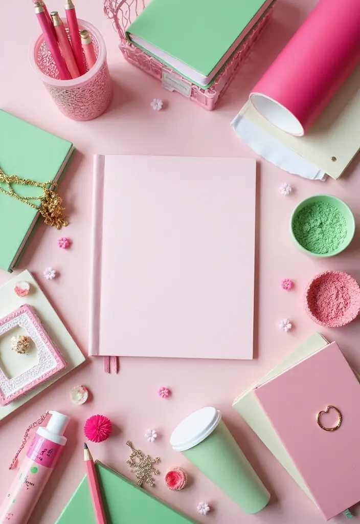 25 Pink and Green Office Ideas Full of Color and Energy 3. Colorful Desk Accessories