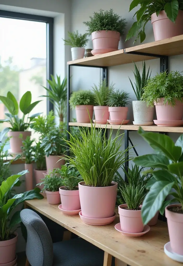 25 Pink and Green Office Ideas Full of Color and Energy 5. Greenery and Natural Elements