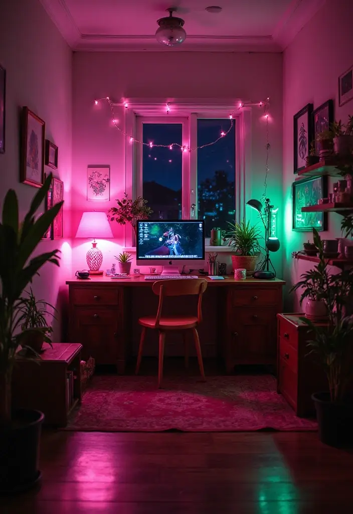 25 Pink and Green Office Ideas Full of Color and Energy 6. Fun Lighting Options