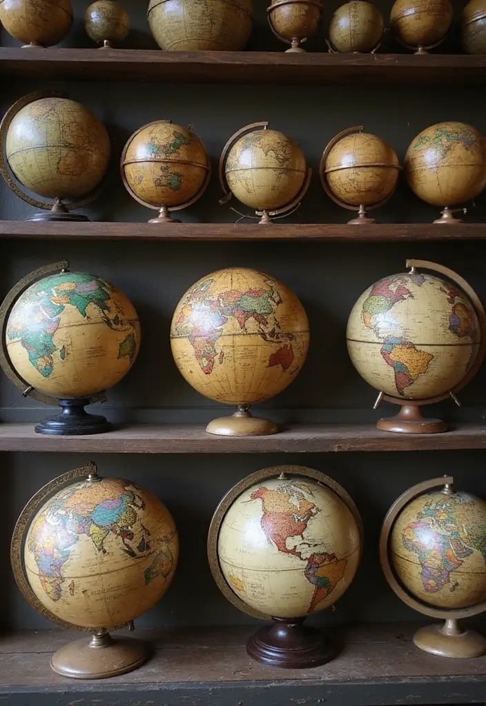 25 Vintage Office Ideas for a Retro Inspired Workspace 10. Vintage Globe Collection