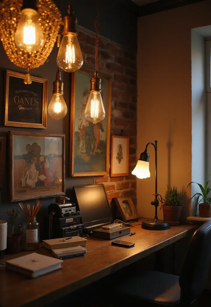 25 Vintage Office Ideas for a Retro Inspired Workspace 4. Vintage Lighting Fixtures