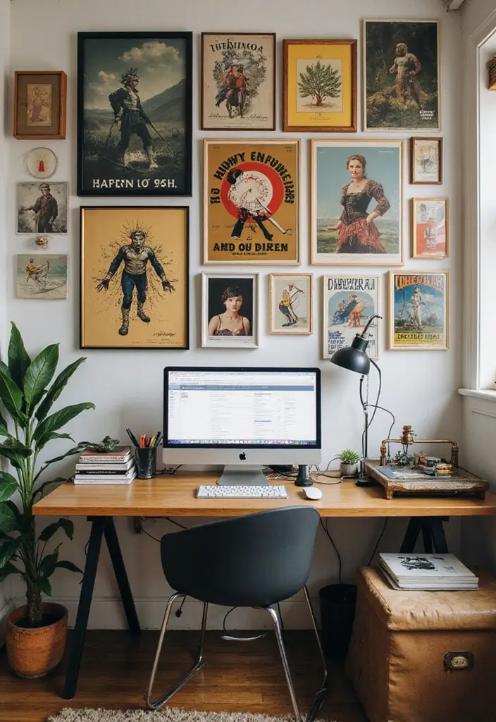 25 Vintage Office Ideas for a Retro Inspired Workspace 7. Wall Art and Posters