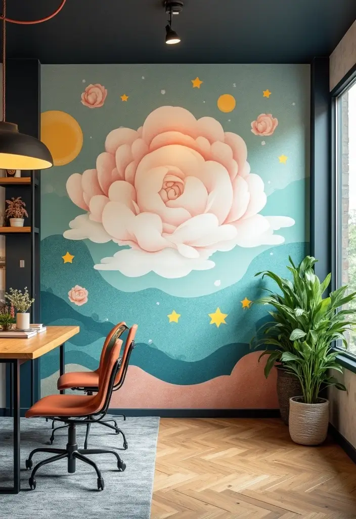 25 Wall Design Office Ideas for Unique Workspaces 11. Murals A Personal Touch