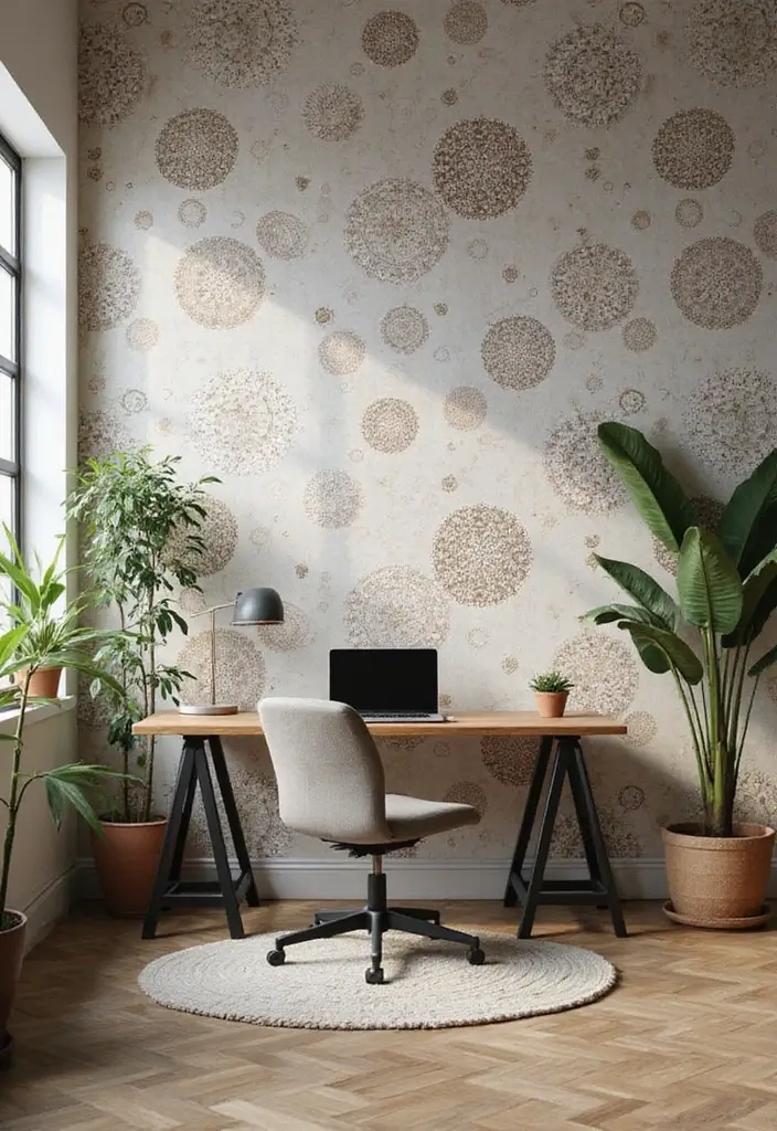 25 Wall Design Office Ideas for Unique Workspaces 13. Sustainable Wallpaper Design with a Conscience