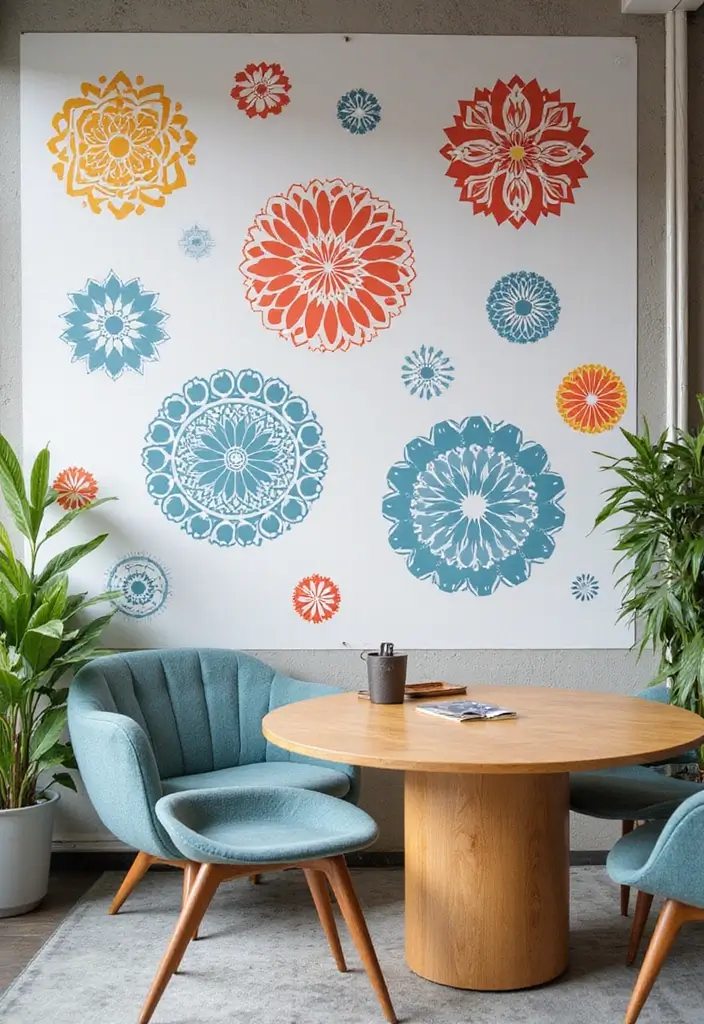 25 Wall Design Office Ideas for Unique Workspaces 18. Stenciled Designs Personal Creativity