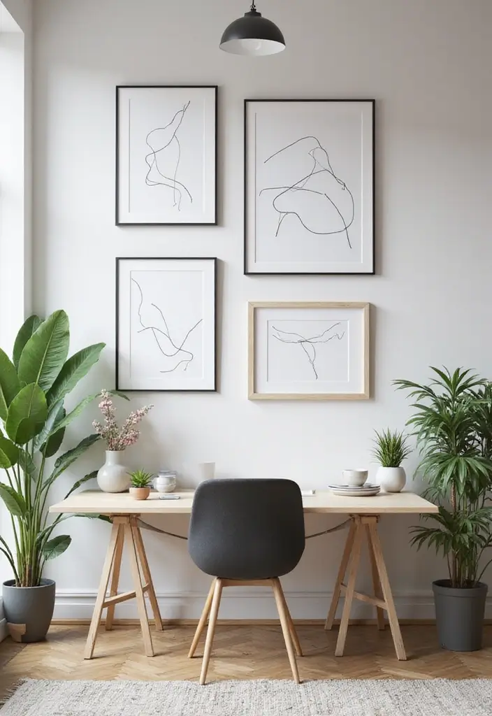 25 Wall Design Office Ideas for Unique Workspaces 20. Line Art Minimalist Approach