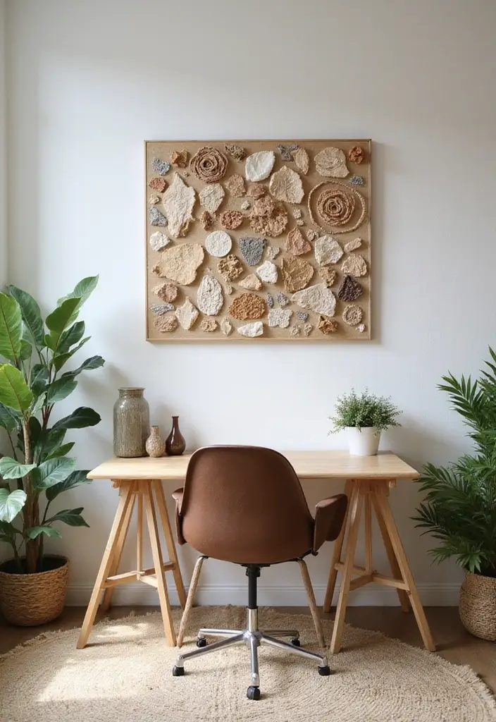 25 Wall Design Office Ideas for Unique Workspaces 23. Sustainable Artwork Supporting Artists