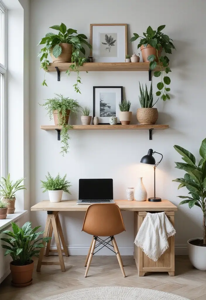 25 Wall Design Office Ideas for Unique Workspaces 24. Wall Smounted Shelves Stylish Storage