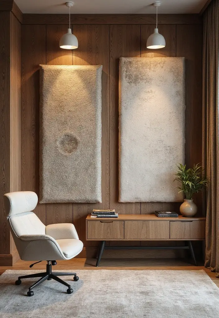 25 Wall Design Office Ideas for Unique Workspaces 25. Layered Textures Mixed Materials