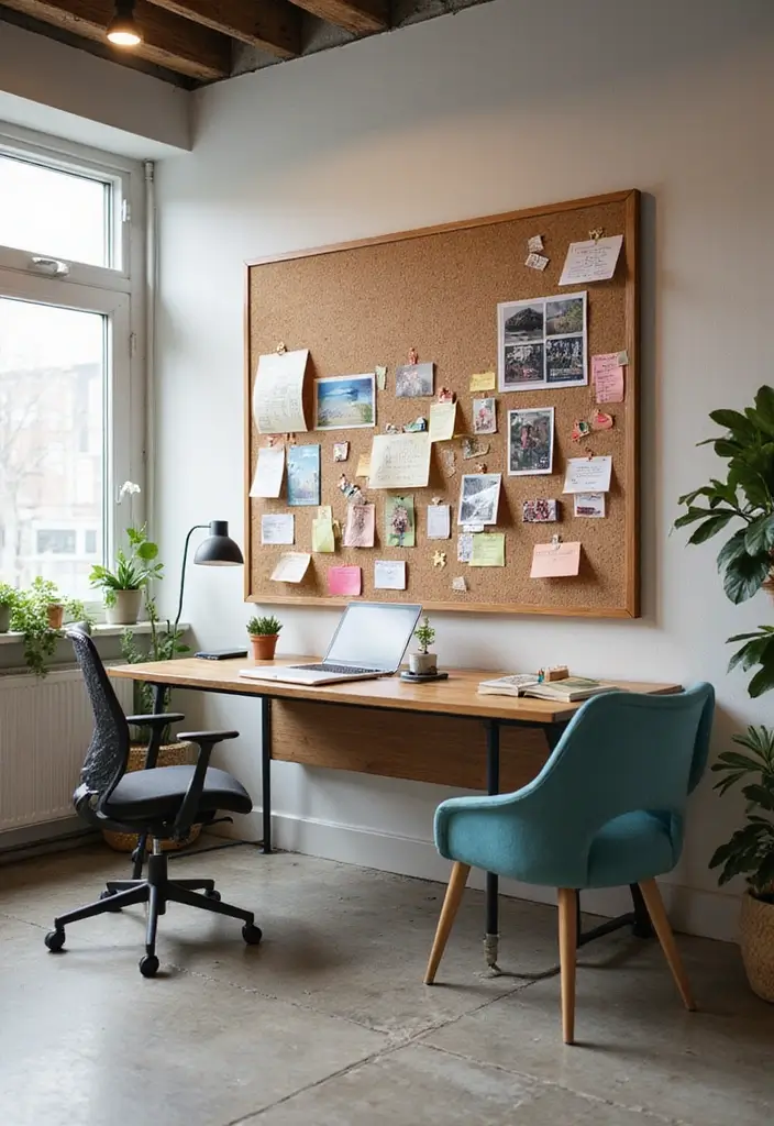 25 Wall Design Office Ideas for Unique Workspaces 7. Corkboard Walls Functional and Fun