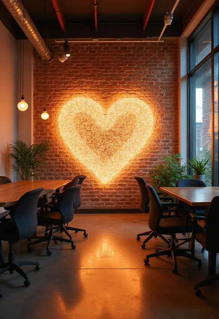 26 Creative Office Painting Ideas for Fresh Interiors 20. Illuminated Wall Art