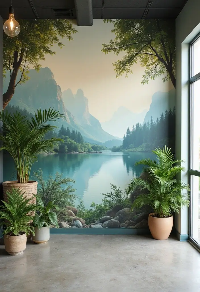 26 Creative Office Painting Ideas for Fresh Interiors 3. Nature Inspired Murals